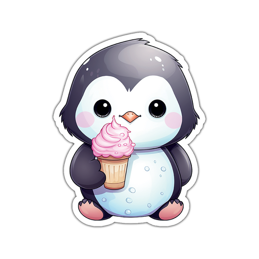 Penguin Eating Ice-cream - Laptop Sticker